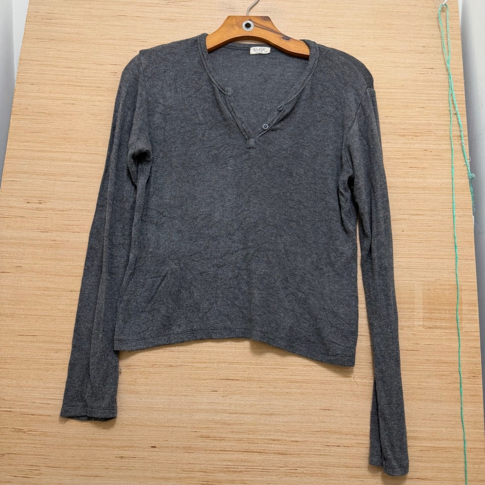 John Galt Brandy Melville Grey Ribbed Long Sleeve Henley Top OS
